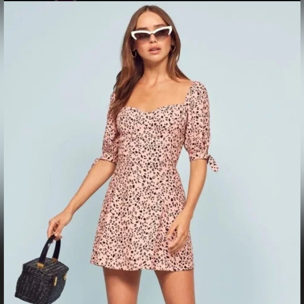 Reformation Quin Pink Leopard Mini Dress
